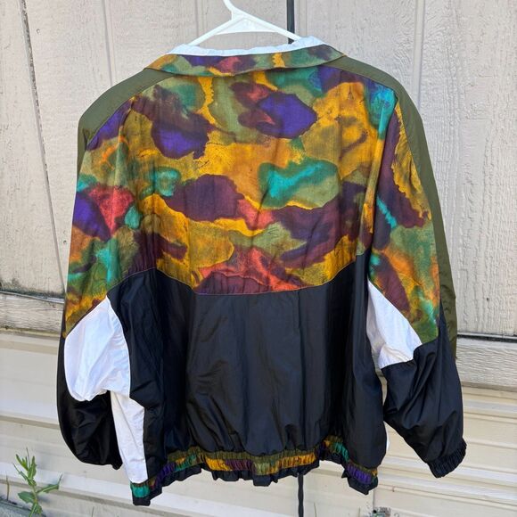 River Edge Sport 90s Windbreaker Jacket 1X Colorblock Black Multicolor Abstract - Picture 2 of 7